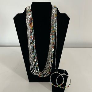 Multi-strand Silver & Bead Necklace & Earrings Set